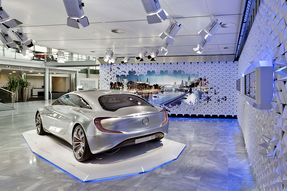 Modular exhibition wall system integrated into Mercedes-Benz exhibition design