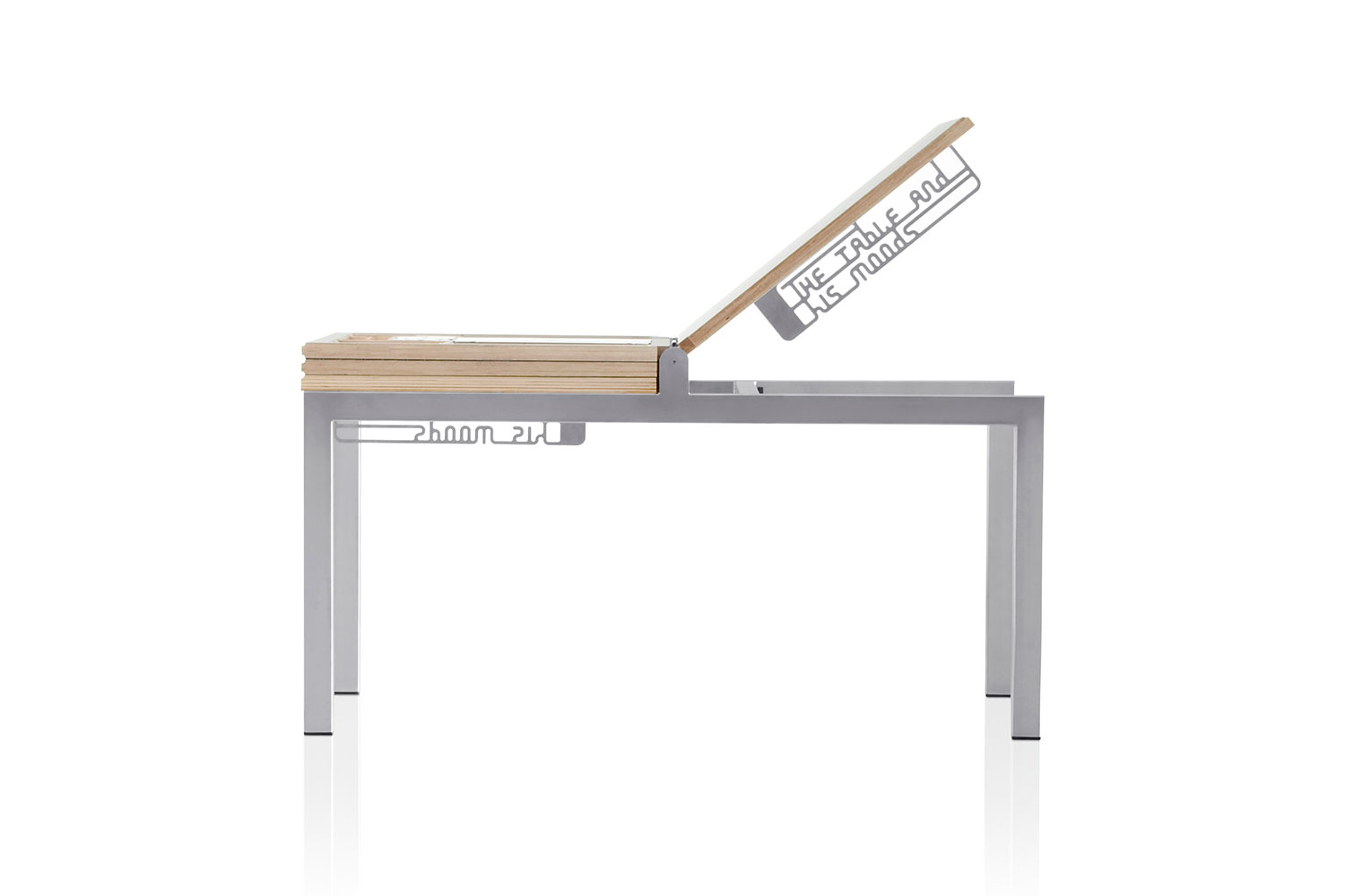 Table Moods transformable table by Bloomming with adjustable wooden tabletop.